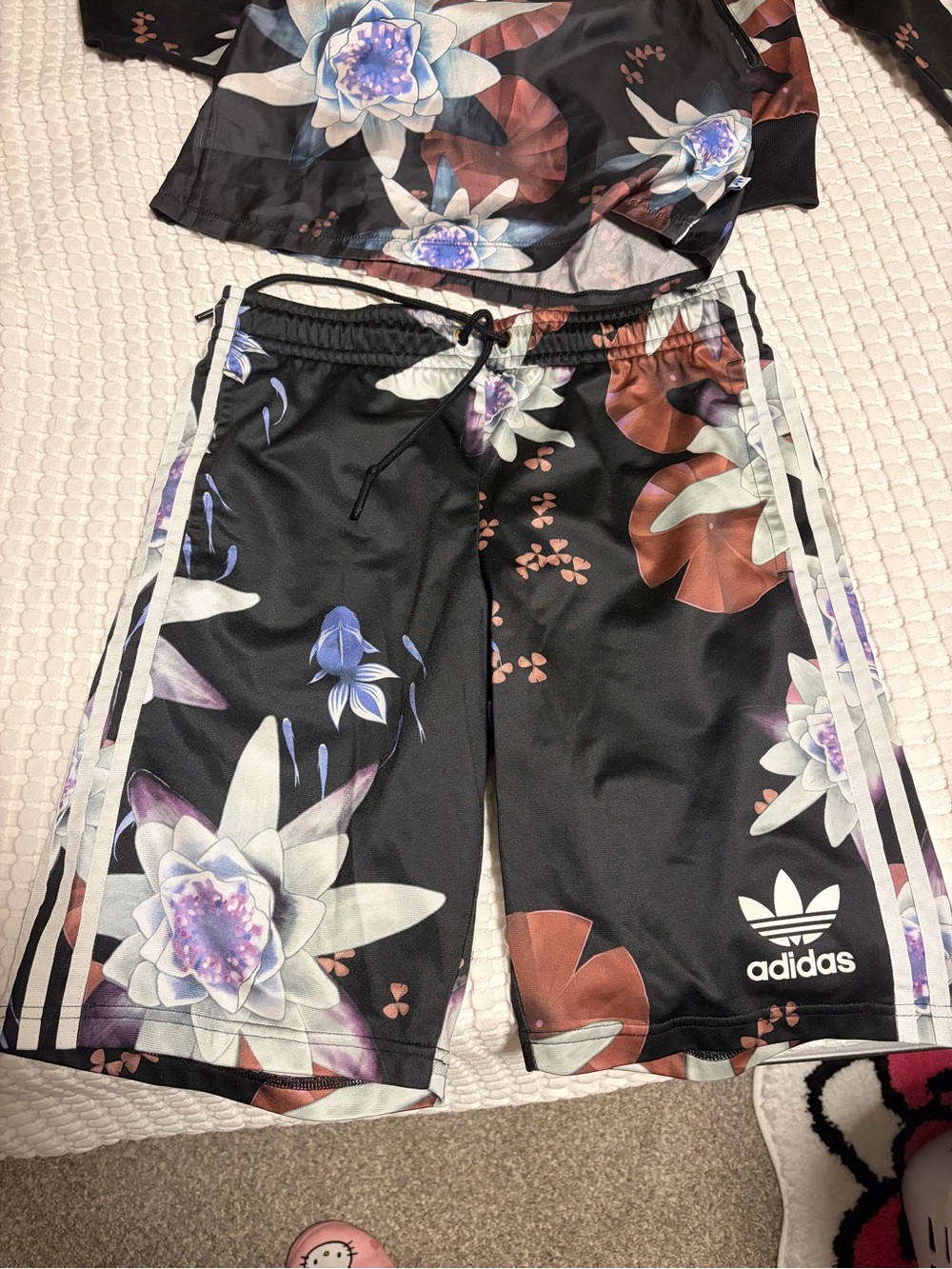 adidas Originals Black Floral Lotus Brazil Farm Track Jacket Tank & Shorts Set - Picture 4 of 4